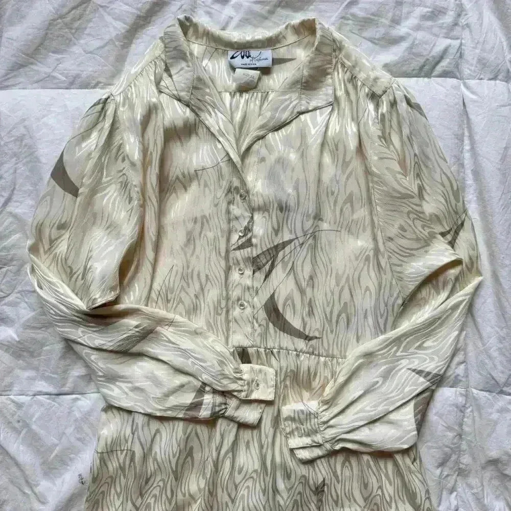 Vintage balloon sleeve cream maxi dress swirl womens 12 classic boho chic fairy
